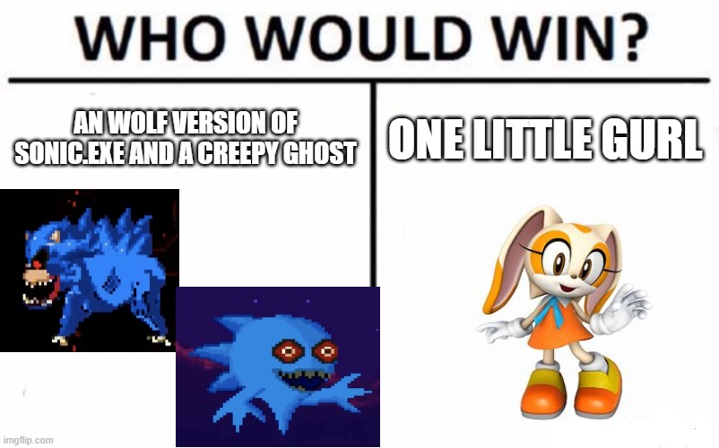 find them in sally.exe WoS | AN WOLF VERSION OF SONIC.EXE AND A CREEPY GHOST; ONE LITTLE GURL | image tagged in memes,who would win | made w/ Imgflip meme maker