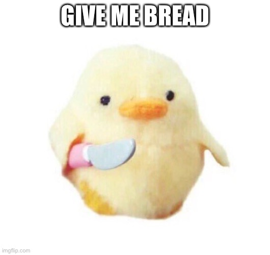 Duck with knife | GIVE ME BREAD | image tagged in duck with knife,duck,knife,bread | made w/ Imgflip meme maker