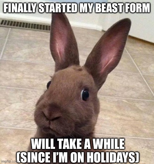 Beast form | FINALLY STARTED MY BEAST FORM; WILL TAKE A WHILE
(SINCE I’M ON HOLIDAYS) | image tagged in really rabbit,ahhhhh | made w/ Imgflip meme maker