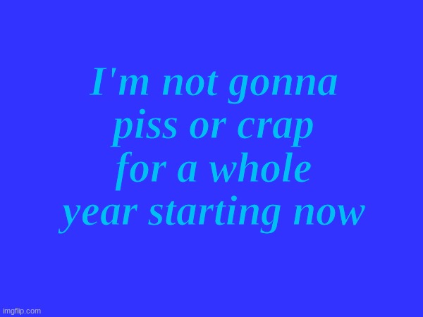 no more potty-ing for a year | I'm not gonna piss or crap for a whole year starting now | made w/ Imgflip meme maker