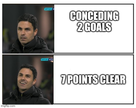 Arteta yes/no | CONCEDING 2 GOALS; 7 POINTS CLEAR | image tagged in arsenal,drake,yes | made w/ Imgflip meme maker