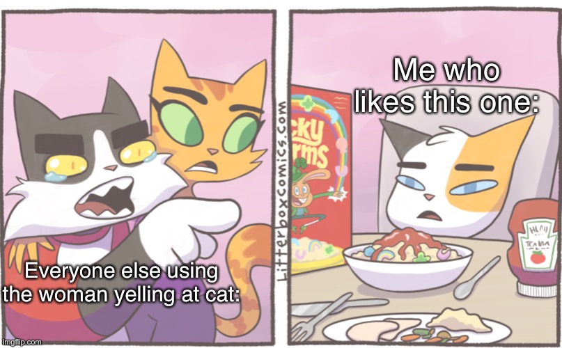 I wanted to post this here bc here it’s gonna be seen- | Me who likes this one:; Everyone else using the woman yelling at cat: | image tagged in lol | made w/ Imgflip meme maker