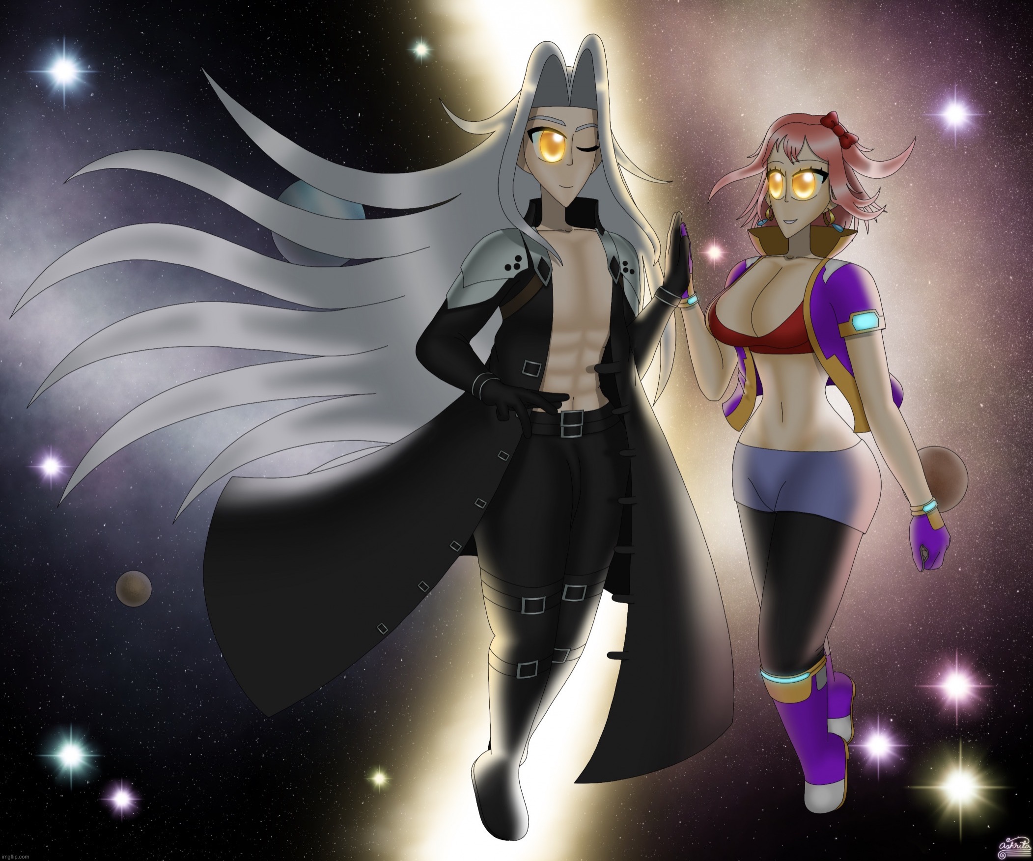 Happy 2023 bozos | image tagged in sayori and sephiroth | made w/ Imgflip meme maker