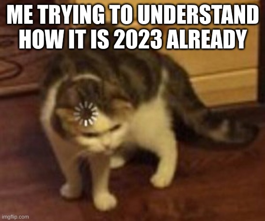 Happy New Year | ME TRYING TO UNDERSTAND HOW IT IS 2023 ALREADY | image tagged in loading cat | made w/ Imgflip meme maker