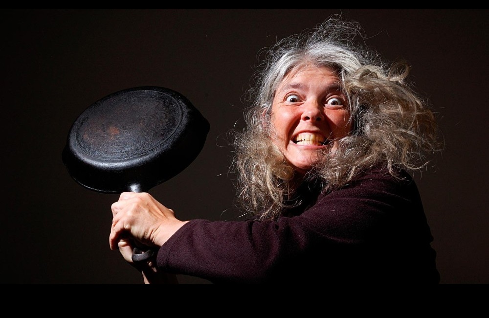 woman with frying pan Blank Meme Template