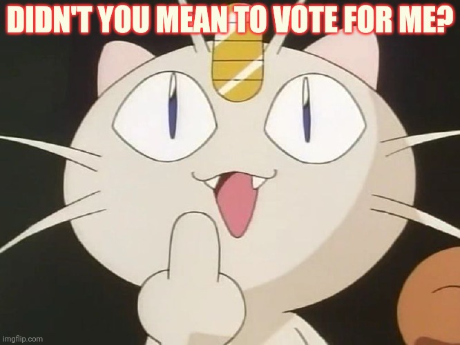 Meowth Middle Claw | DIDN'T YOU MEAN TO VOTE FOR ME? | image tagged in meowth middle claw | made w/ Imgflip meme maker