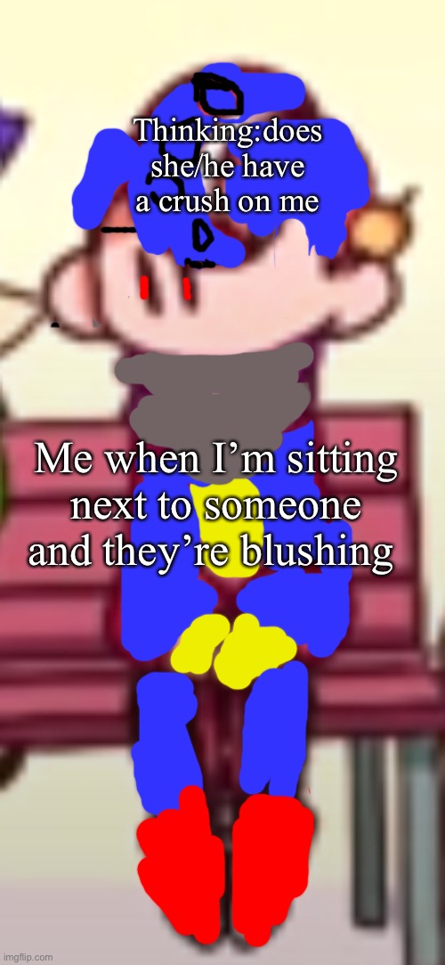 Human octoling metal sonic while he sees someone blushing while sitting next to him | Thinking:does she/he have a crush on me; Me when I’m sitting next to someone and they’re blushing | image tagged in milo 0 | made w/ Imgflip meme maker