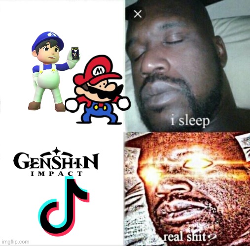 Super smg4, the combination of the 2 meme marios | image tagged in memes,sleeping shaq | made w/ Imgflip meme maker