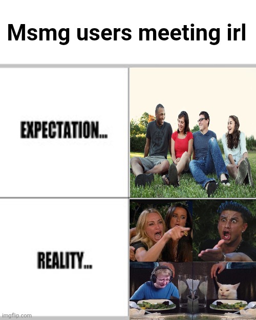 Man idk | Msmg users meeting irl | image tagged in expectation vs reality | made w/ Imgflip meme maker