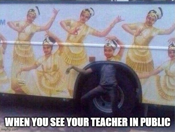 so annoying! | WHEN YOU SEE YOUR TEACHER IN PUBLIC | image tagged in hilarious memes | made w/ Imgflip meme maker