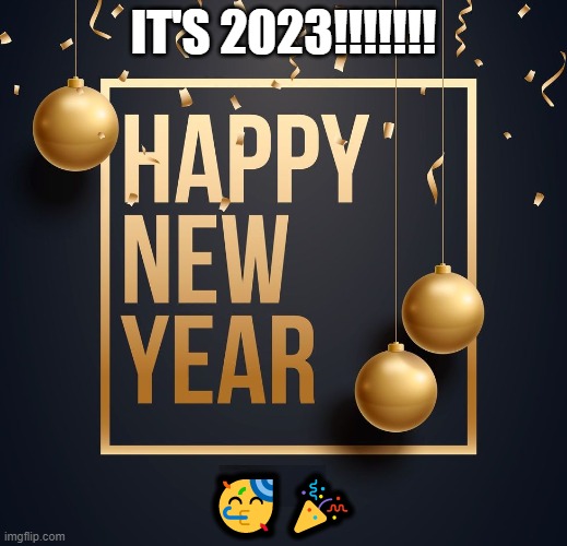 Happy New Year!!!!! | IT'S 2023!!!!!!! 🥳🎉 | image tagged in happy new year | made w/ Imgflip meme maker