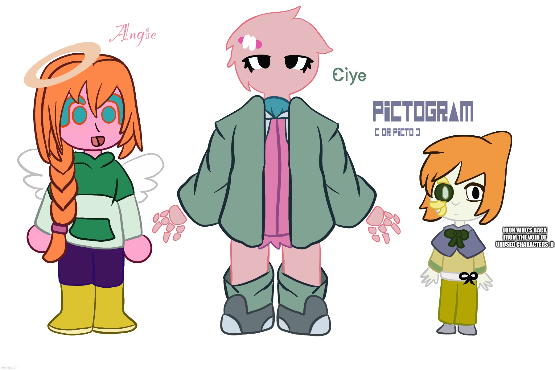 Welp, here’s my little crew of DHMIS OCs. they are basically replacing the original trio ._. | LOOK WHO’S BACK FROM THE VOID OF UNUSED CHARACTERS :D | made w/ Imgflip meme maker