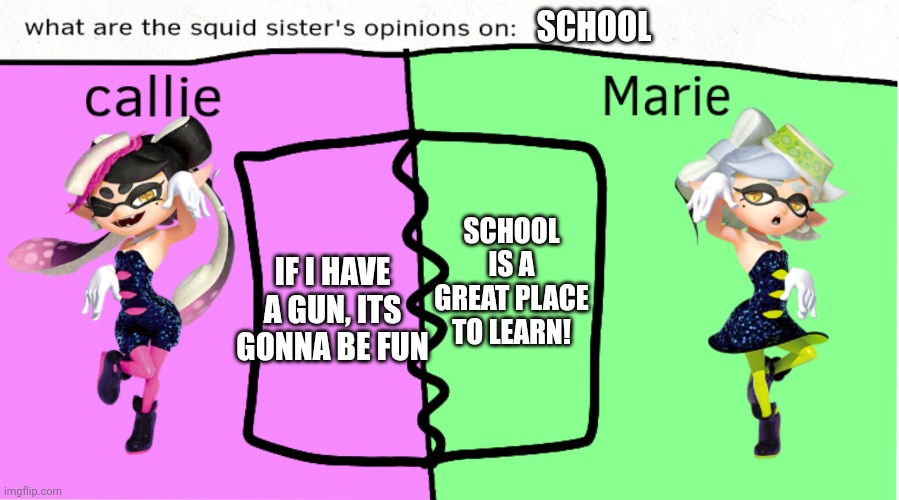 O_O | SCHOOL; SCHOOL IS A GREAT PLACE TO LEARN! IF I HAVE A GUN, ITS GONNA BE FUN | image tagged in opinions | made w/ Imgflip meme maker