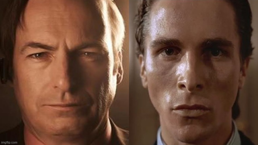 Patrick Bateman - Saul Goodman Stare | image tagged in patrick bateman - saul goodman stare | made w/ Imgflip meme maker