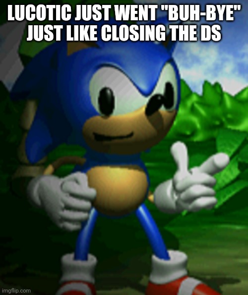 derpy sonic | LUCOTIC JUST WENT "BUH-BYE" JUST LIKE CLOSING THE DS | image tagged in derpy sonic | made w/ Imgflip meme maker