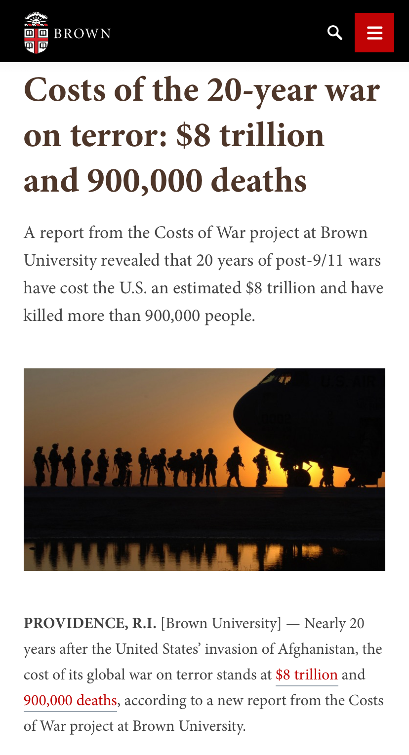Costs of the 20 year war on terror $8 trillion Blank Meme Template