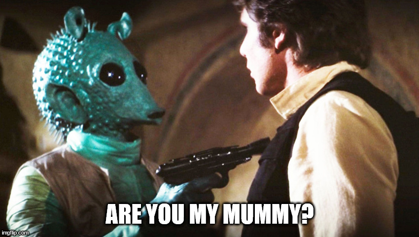 Who shot first! | ARE YOU MY MUMMY? | image tagged in dr who,doctorwho,star wars,han solo,greedo | made w/ Imgflip meme maker