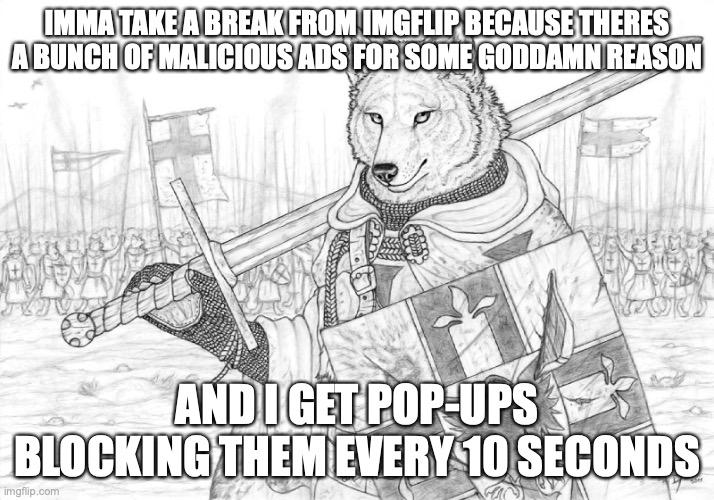 cya later ig | IMMA TAKE A BREAK FROM IMGFLIP BECAUSE THERES A BUNCH OF MALICIOUS ADS FOR SOME GODDAMN REASON; AND I GET POP-UPS BLOCKING THEM EVERY 10 SECONDS | image tagged in fursader | made w/ Imgflip meme maker