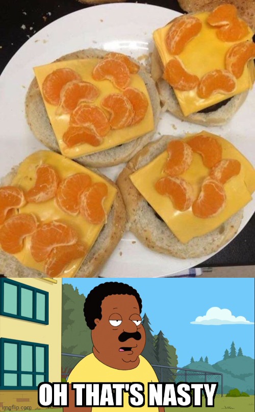 Cursed cheeseburgers | image tagged in cleveland brown oh that's nasty,cursed image,cheeseburger,cheeseburgers,memes,fruits | made w/ Imgflip meme maker