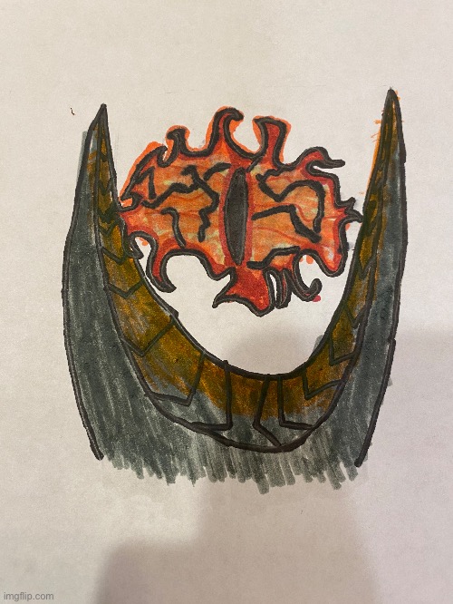 A picture of the Eye of Sauron that I drew (I’m bad at drawing, but I think it looks good) | image tagged in eye of sauron,lotr,drawing,picasso | made w/ Imgflip meme maker