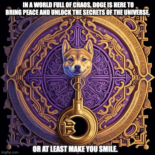 Dogecoin is the Key | IN A WORLD FULL OF CHAOS, DOGE IS HERE TO BRING PEACE AND UNLOCK THE SECRETS OF THE UNIVERSE. OR AT LEAST MAKE YOU SMILE. | image tagged in doge,dogecoin | made w/ Imgflip meme maker