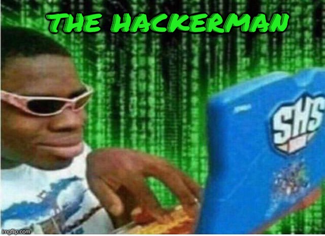 Just wanted to mess around with custom fonts | THE HACKERMAN | image tagged in hacker man | made w/ Imgflip meme maker