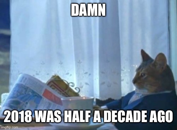 I Should Buy A Boat Cat | DAMN; 2018 WAS HALF A DECADE AGO | image tagged in memes,i should buy a boat cat | made w/ Imgflip meme maker