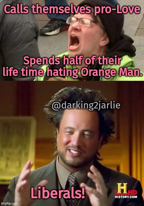 Trumpsexuals | Calls themselves pro-Love; Spends half of their life time hating Orange Man. @darking2jarlie; Liberals! | image tagged in liberals,liberal logic,democrats,trump,donald trump,america | made w/ Imgflip meme maker