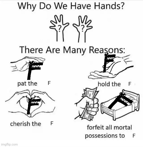 Why do we have hands? (all blank) | F; F; F; F | image tagged in why do we have hands all blank,alphabet lore,cute | made w/ Imgflip meme maker