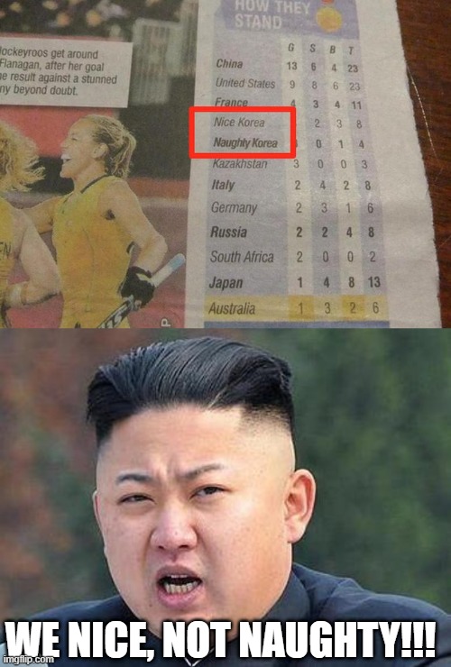 Korea | WE NICE, NOT NAUGHTY!!! | image tagged in kim jung un | made w/ Imgflip meme maker