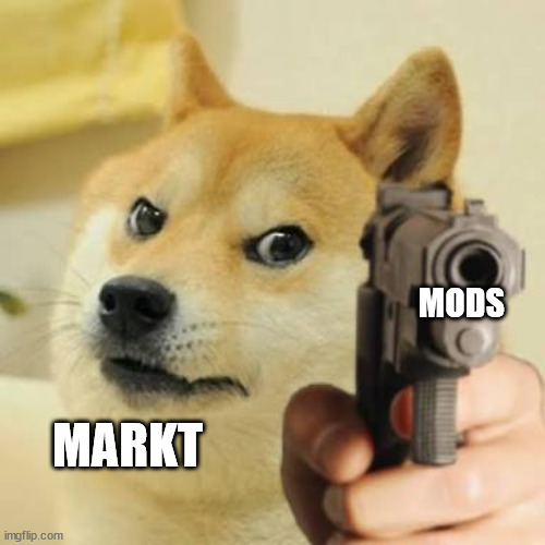 Dog holding gun | MODS; MARKT | image tagged in dog holding gun | made w/ Imgflip meme maker