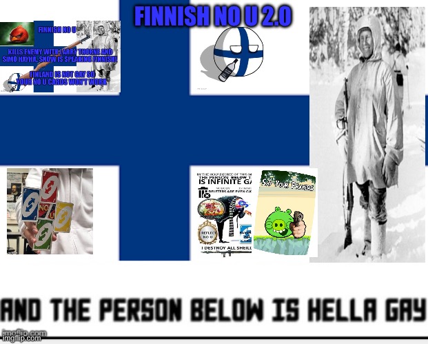 Finnish no u 2.0 (blook note: you're a blue lego | FINNISH NO U 2.0 | image tagged in finnish flag | made w/ Imgflip meme maker