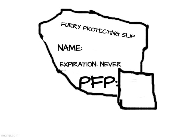 use this slip/license to protect furries. | FURRY PROTECTING SLIP; NAME:; EXPIRATION: NEVER; PFP: | made w/ Imgflip meme maker