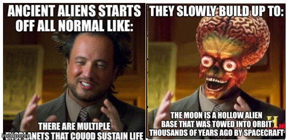 Ancient aliens is flippin nuts! | image tagged in memes,this is fine,ancient aliens,psycho,weird stuff | made w/ Imgflip meme maker