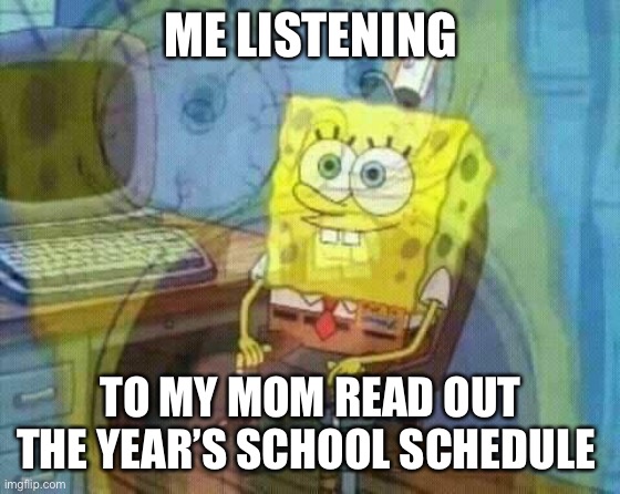 Homeschool life be like | ME LISTENING; TO MY MOM READ OUT THE YEAR’S SCHOOL SCHEDULE | image tagged in spongebob panic inside,homeschool,high school,relatable memes,memes | made w/ Imgflip meme maker