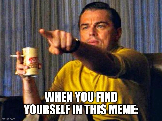 Leonardo Dicaprio pointing at tv | WHEN YOU FIND YOURSELF IN THIS MEME: | image tagged in leonardo dicaprio pointing at tv | made w/ Imgflip meme maker