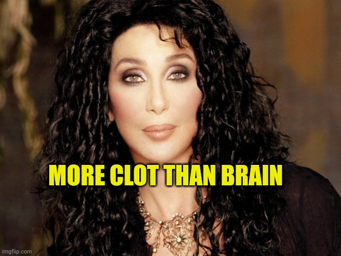 Cher Gets Sick |  MORE CLOT THAN BRAIN | image tagged in cher,antivax,triggered liberal,stupid liberals,liberal hypocrisy,fate | made w/ Imgflip meme maker