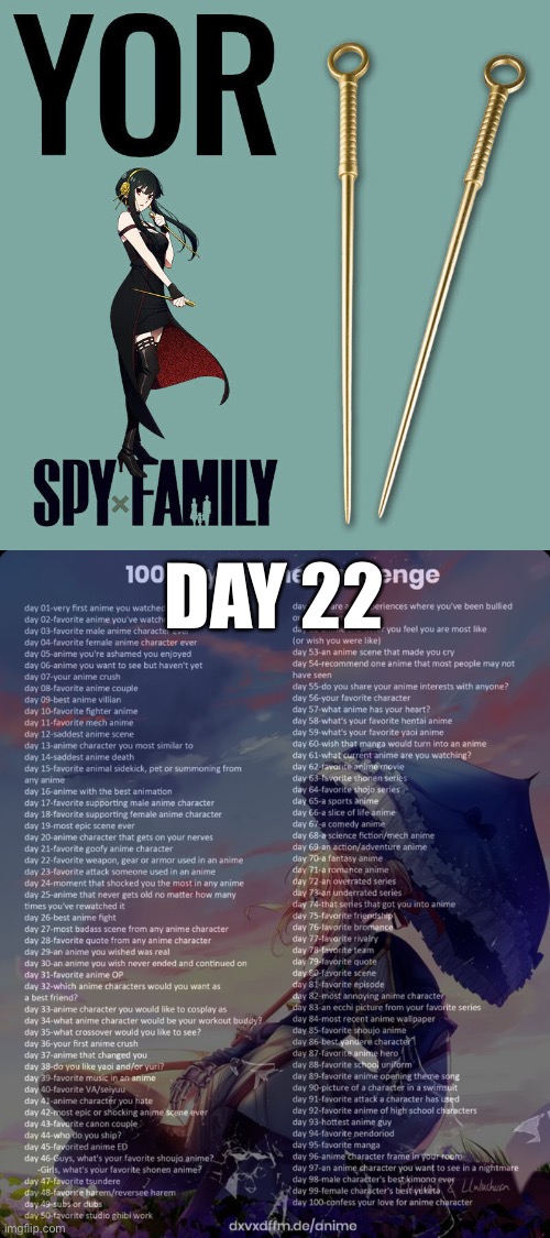 Yor’s stabby things | DAY 22 | image tagged in 100 day anime challenge | made w/ Imgflip meme maker