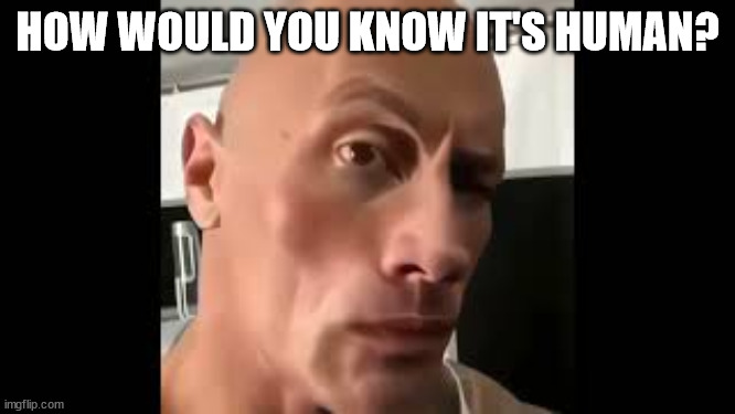 The rock sus | HOW WOULD YOU KNOW IT'S HUMAN? | image tagged in the rock sus | made w/ Imgflip meme maker