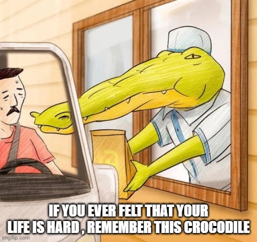 poor crocodile | IF YOU EVER FELT THAT YOUR LIFE IS HARD , REMEMBER THIS CROCODILE | image tagged in crocodile | made w/ Imgflip meme maker