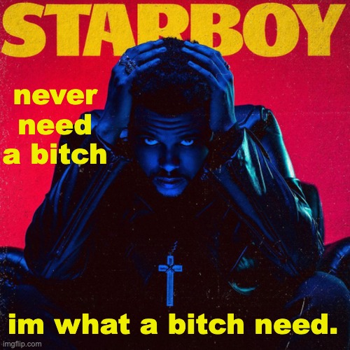 starboy. | never need a bitch; im what a bitch need. | image tagged in starboy | made w/ Imgflip meme maker