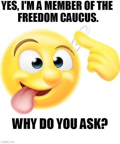 YES, I'M A MEMBER OF THE 
FREEDOM CAUCUS. WHY DO YOU ASK? | image tagged in freedom,maga,crazy,insane | made w/ Imgflip meme maker