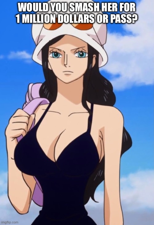 I would but what about you guys… | WOULD YOU SMASH HER FOR 1 MILLION DOLLARS OR PASS? | image tagged in nico robin one piece,nico robin,memes,smash or pass,one piece,would you rather | made w/ Imgflip meme maker