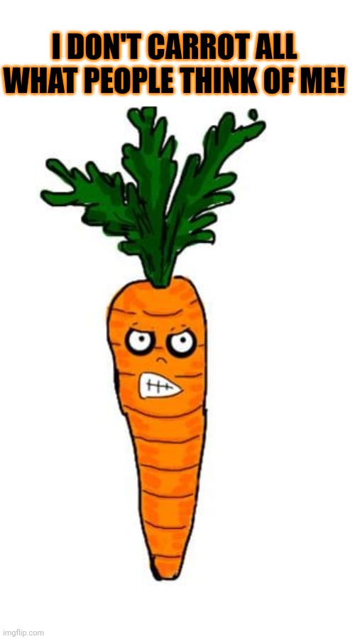 Stop it. Get some help | I DON'T CARROT ALL WHAT PEOPLE THINK OF ME! | image tagged in carrot,memes,oh no,this is not okie dokie | made w/ Imgflip meme maker