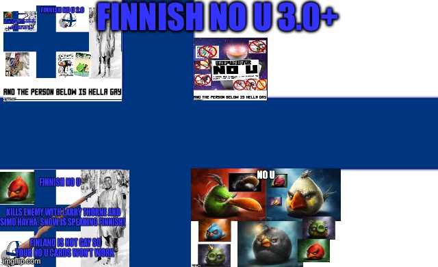 Finnish no u 3.0+ | FINNISH NO U 3.0+ | image tagged in finnish flag | made w/ Imgflip meme maker