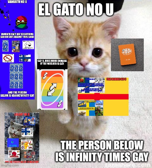 Cute Cat Meme | EL GATO NO U; THE PERSON BELOW IS INFINITY TIMES GAY | image tagged in memes,cute cat | made w/ Imgflip meme maker