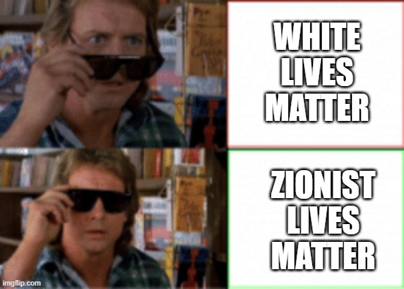 They live sunglasses | WHITE LIVES MATTER; ZIONIST LIVES MATTER | image tagged in they live sunglasses | made w/ Imgflip meme maker