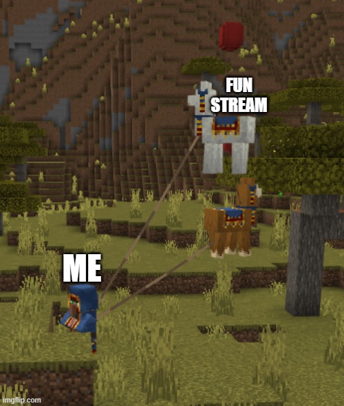 just a funny | FUN STREAM; ME | image tagged in flying llamas | made w/ Imgflip meme maker
