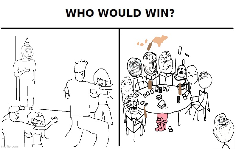 Le rage comics VS. Wojak | image tagged in who would win | made w/ Imgflip meme maker