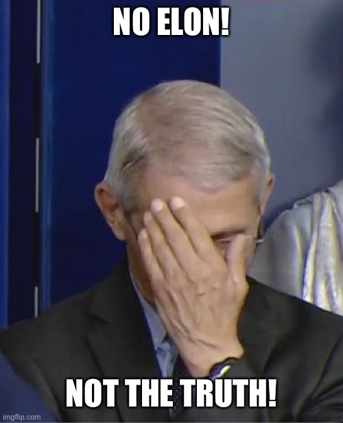 Dr Fauci | NO ELON! NOT THE TRUTH! | image tagged in dr fauci | made w/ Imgflip meme maker